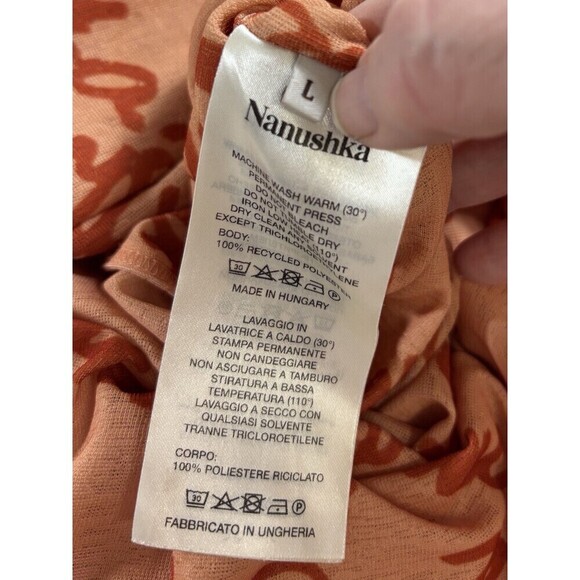 Nanushka Alexa Maxi Dress Orange Peach Logo Print Large Cinched Ruched Bodycon - Picture 5 of 16